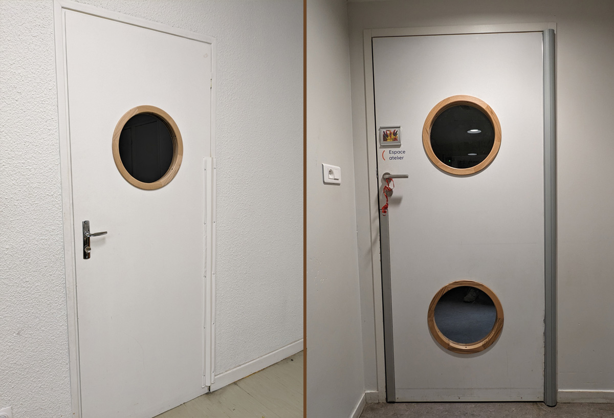 Porte hublot ou oculus: fabrication pour crèche - Menuiserie Destribois